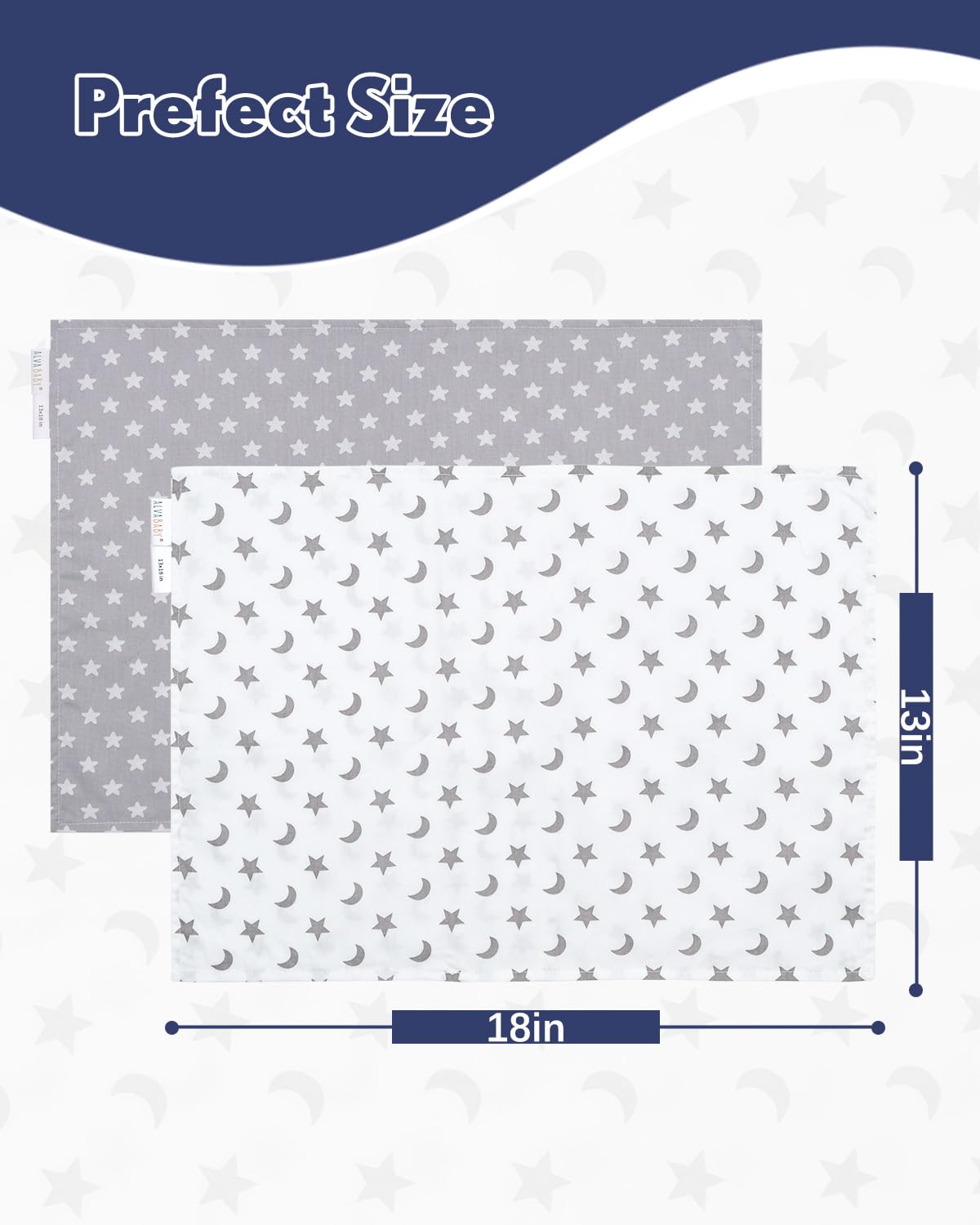 ALVABABY Toddler Pillowcases 2 Pack Organic Cotton Kids Pillow Cover Fit 13"x 18" or 12"x23" Envelope for Girl Boy Sleepy Travel