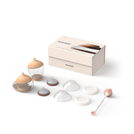 Baby Bottle Starter Kit Includes 2 Bottles 2 Nipples 2 Caps 2 Lids 2 Responsive Flow Valves, Cleaning Brush - Light - Shape 4 (Most Common)-RFV