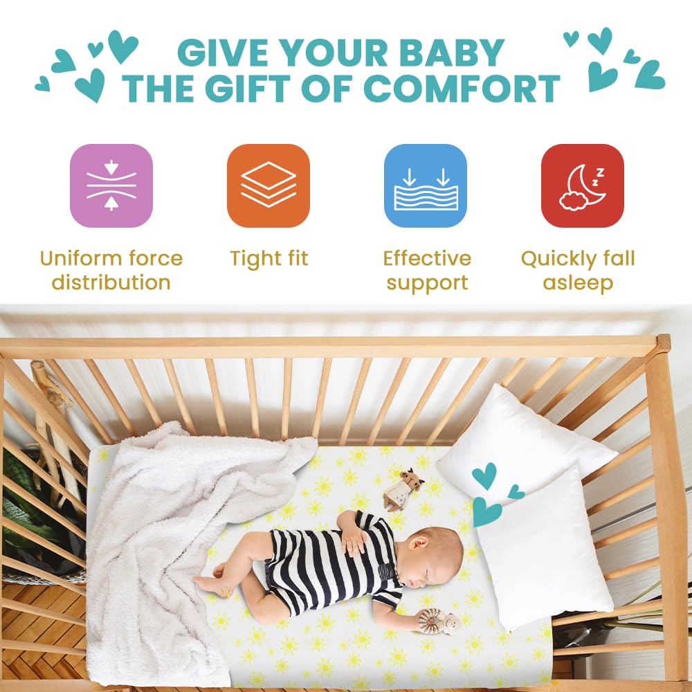 Breathable Crib Mattress, Washable High Rebound Foam for Baby Cribs, Fits Standard Toddler Beds, Full Size (51.8" L x 27.5" W x 3" H), Sunshine Design