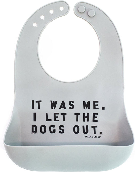Baby Bib for Eating by Bella Tunno, Waterproof Silicone Bib with Large Food Catcher, Adjustable Fit for Babies 4-12 months & Toddlers 1-3 Years, Boys & Girls, Let The Dogs Out