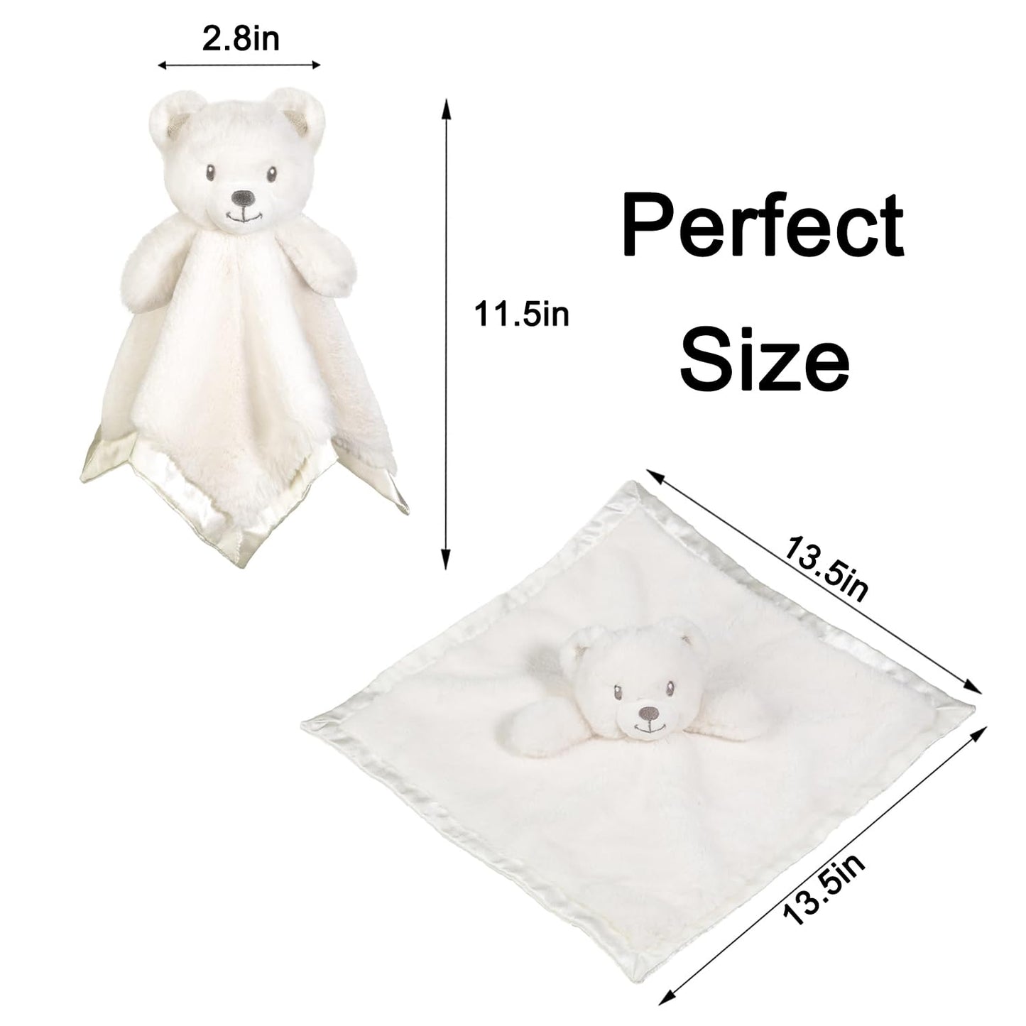 Bear Security Blanket Soft Baby Lovey Fluffy Blanket Unisex Lovie Snuggle Toy Baby Bear Stuffed Gift for Newborn, Boys and Girls, 13.5 Inch