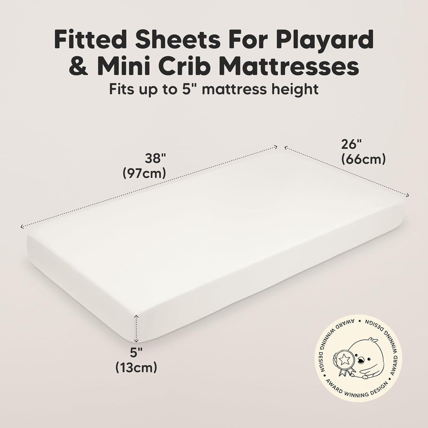 2-Pack Mini Crib Sheets Fitted - 38x26 Pack N Play Sheets for Pack and Play Mattress, Organic Cotton, Soft & Breathable Playard Bedding, Neutral Mini Toddler Bed Cover for Boys, Girls (Khaki)