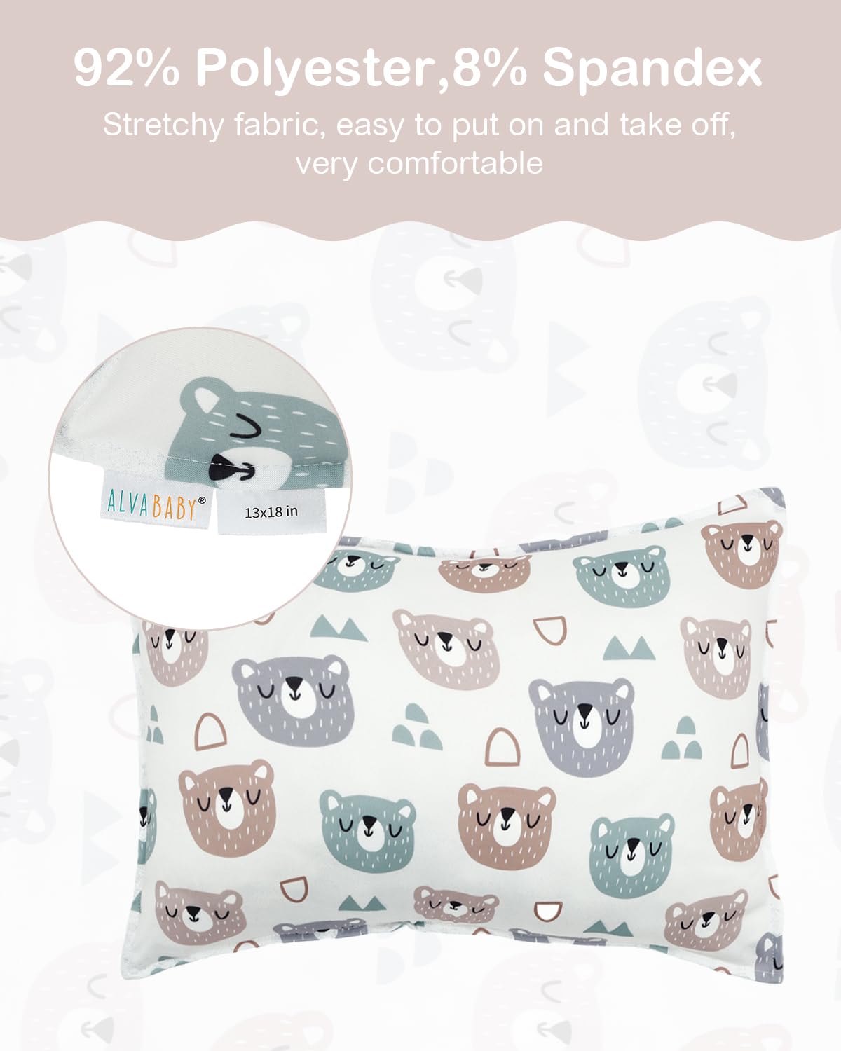 ALVABABY Toddler Pillowcases Stretchy Soft Kids Pillow Cover 2 Pack Fit 13"x 18" or 12"x16" Envelope for Girl Boy Sleepy Travel 2TPE31A