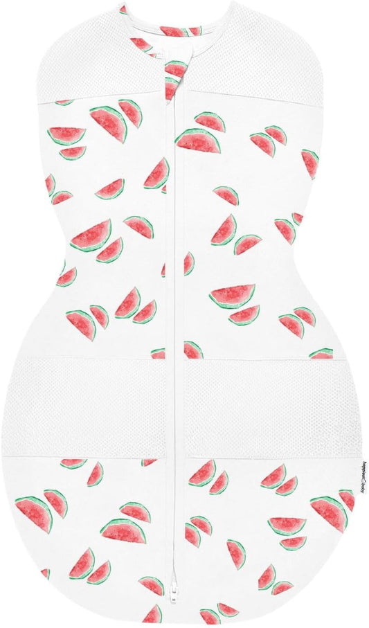 Happiest Baby Sleepea 5-Second Swaddle - 100% Organic Cotton Baby Swaddle Blanket - Doctor Designed Promotes Healthy Hip Development (Ivory Watermelons, Medium)