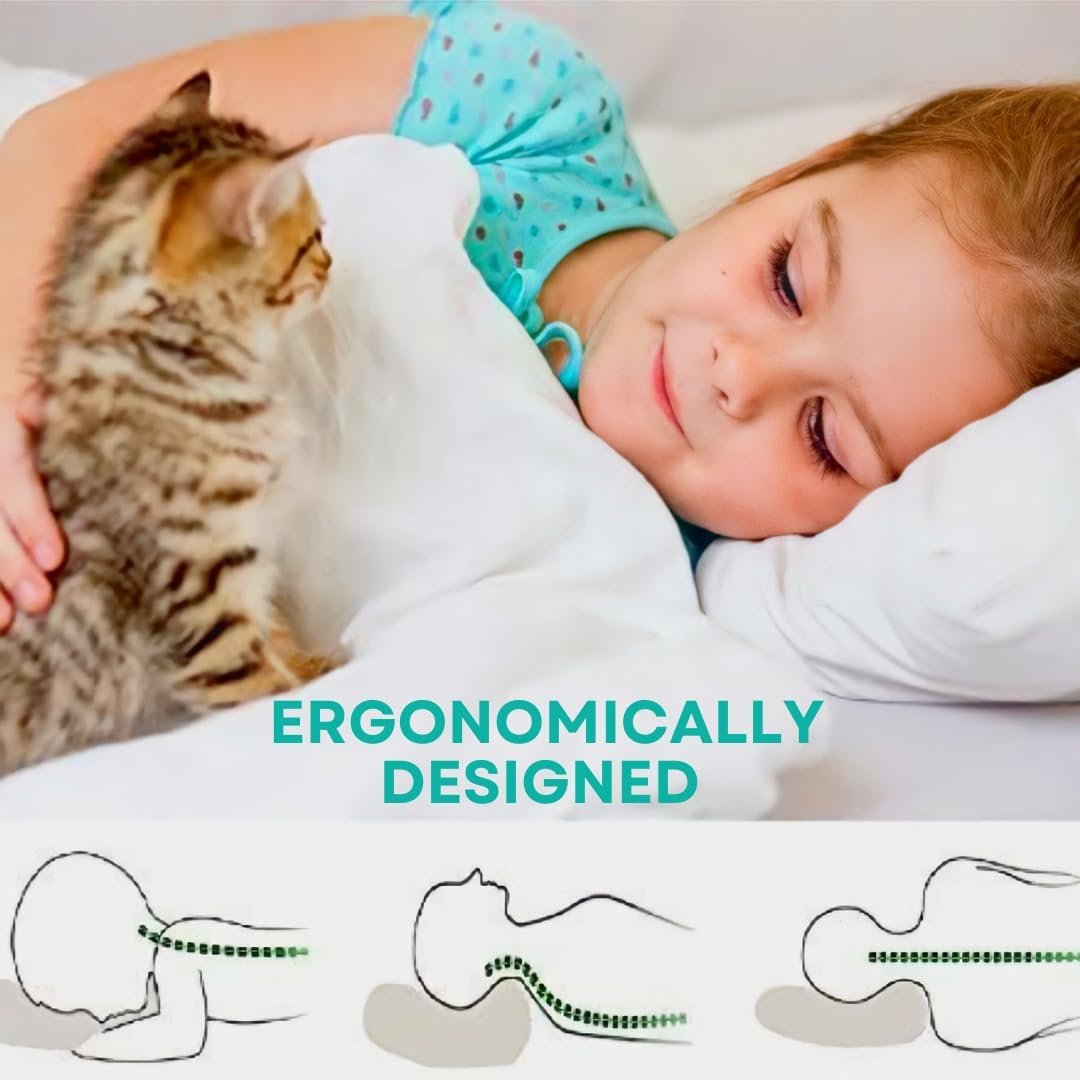 kinder Fluff Children Pillows (2X) - The Only Twin Pillows for Kids 300T Cotton Shell & Down Alternative Fill - Ideal for Travel, Bedding Set & Floor Cushions (16x24in - White)