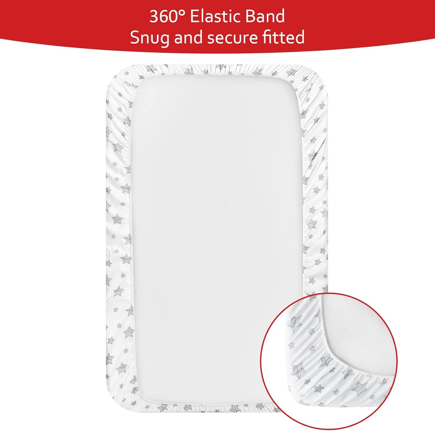 Mini Portable Crib Sheets 4 Pack for Boys or Girls (38" X 24"), Compatible with Dream on Me, Delta Porta Crib and Arms Reach Ideal Cosleeper, Grey