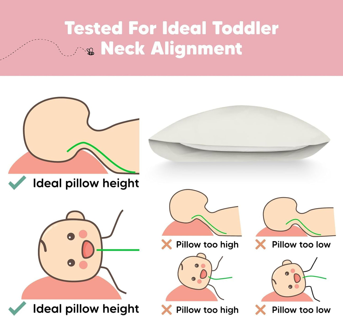 KeaBabies Toddler Pillow with Pillowcase, Jumbo 14X20 - Soft Organic Cotton Toddler Pillows for Sleeping - Machine Washable - Perfect for Travel, Toddler Bed Set (Pearl Gray)