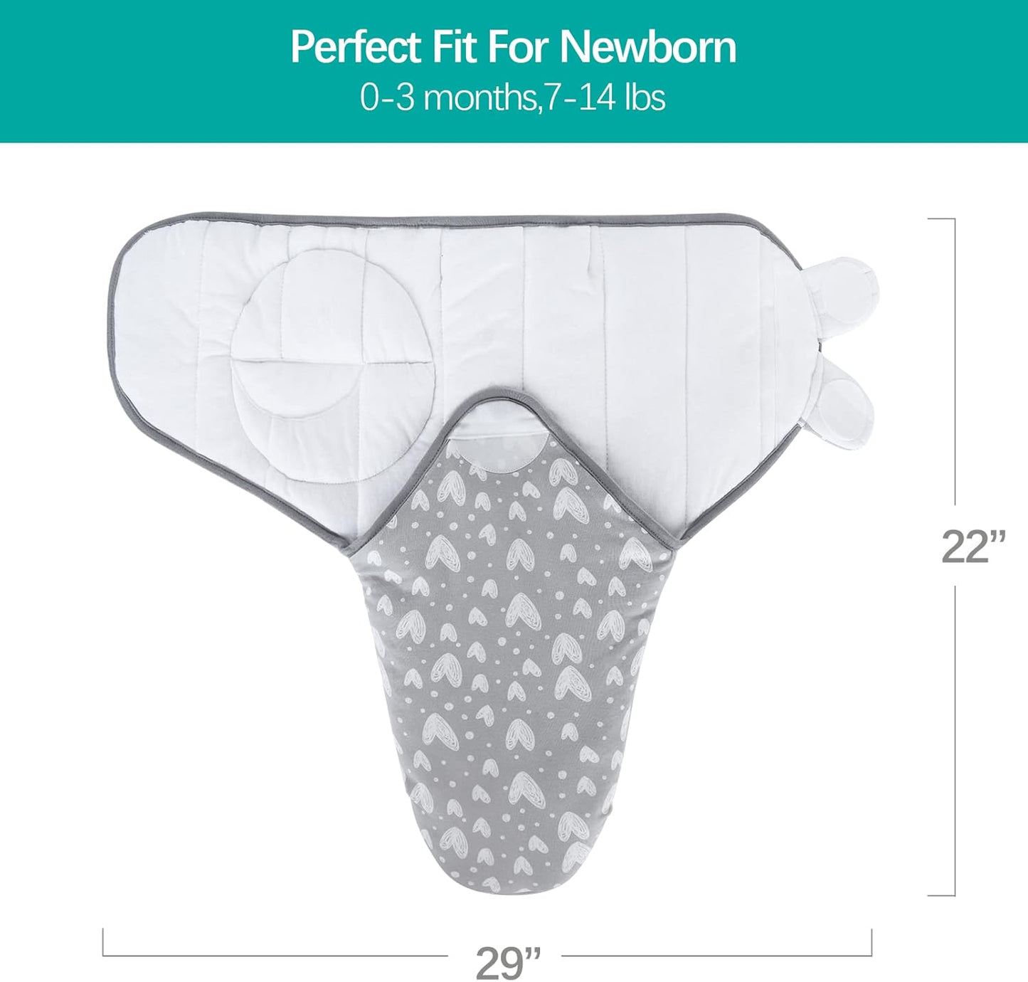 Biloban Baby Swaddles 0-3 Months for Boy Girls, Warm Quilted Baby Swaddle, Newborn Swaddle, Adjustable Swaddle Blanket, Lovely Grey Hearts, 1 Pack