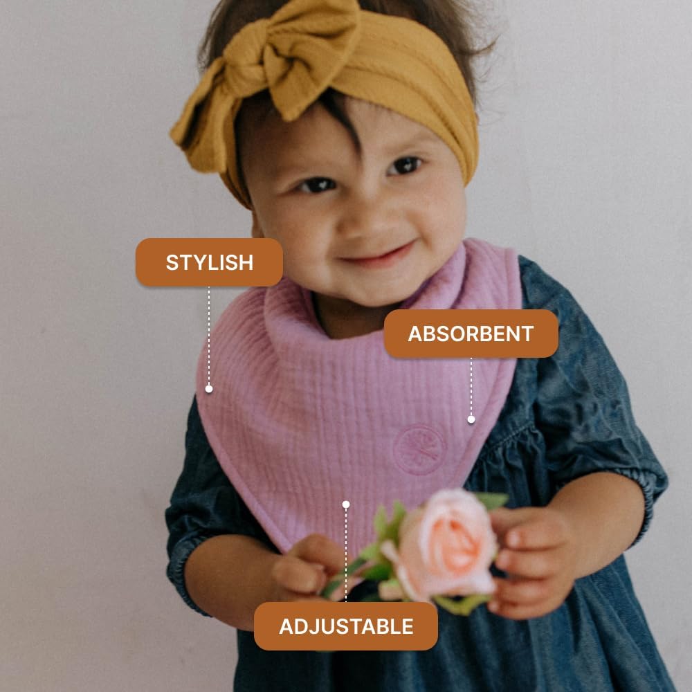 Parker Baby Muslin Bandana Drool Bibs | 100% Soft Muslin Cotton, Absorbent & Adjustable | Stylish Teething & Drooling Bibs