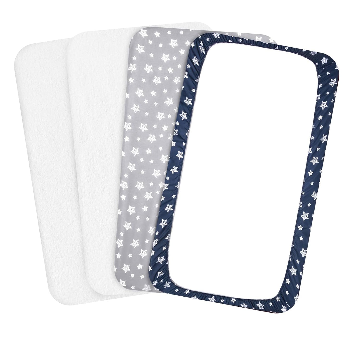 Pack and Play Sheets & Waterproof Terry Pack N Play Mattress Protector Pad Cover 4 Pack, Viscose Terry Pack N Play Sheets Set, Grey & Navy