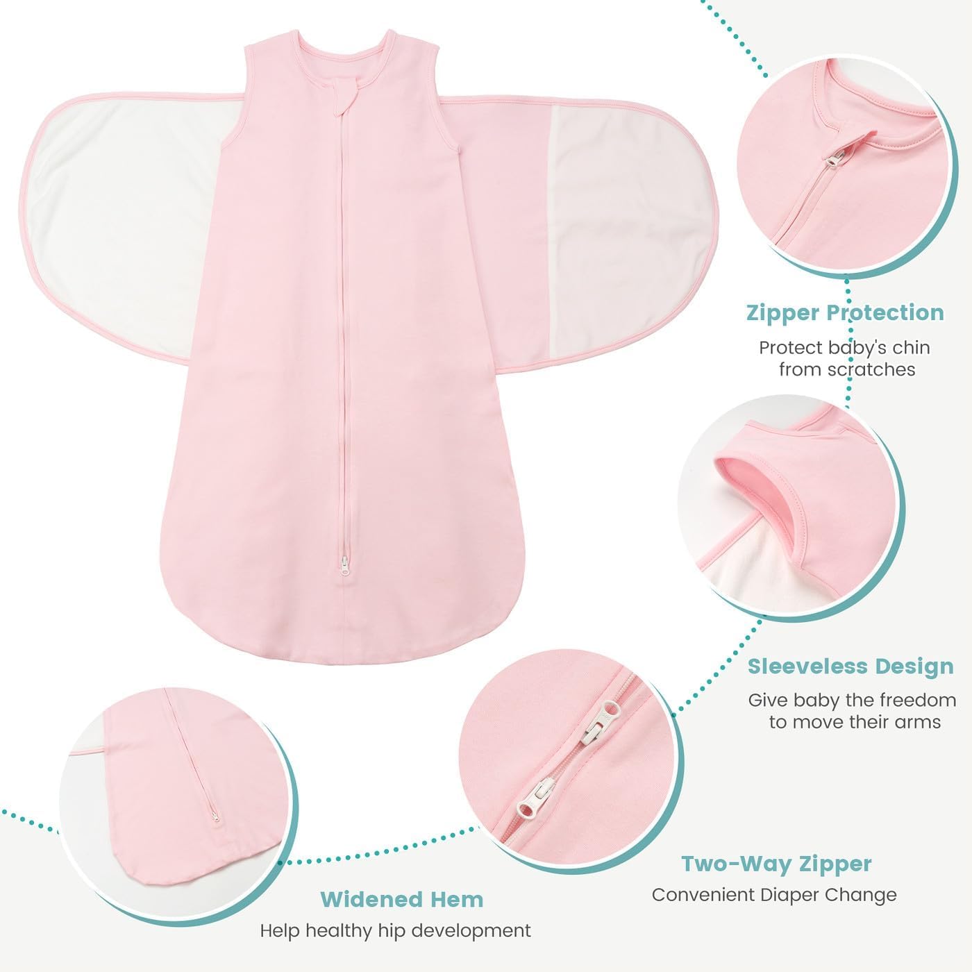 Baby Swaddle Sleep Sack 1.0 Tog 3-in-1 Cotton Baby Swaddle Blanket Wrap for Newborns 6-12 Months Pink