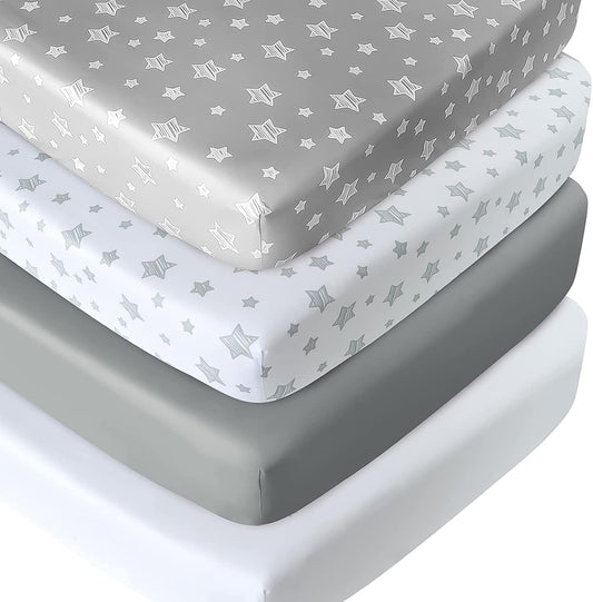 Crib Sheets for Boys or Girls 4 Pack, Fitted Crib Sheet for Standard Size Crib and Toddler Mattresses, Soft and Breathable Crib Sheets Baby Gift Boy Set, White