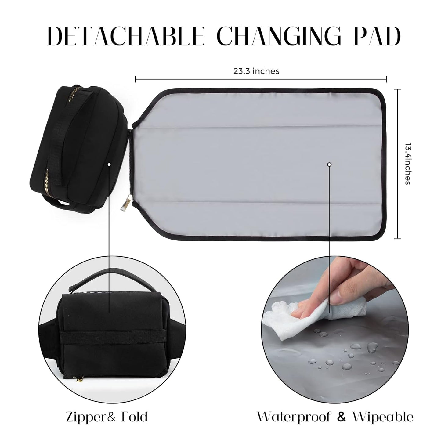 printe Small Diaper Bag with Portable Changing Pad, Crossbody Women Waist Bag with Wipes Pocket for Travel, Stroller Funny Pack, Black