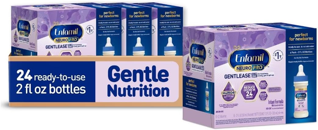 Enfamil NeuroPro Gentlease Baby Formula, Brain Building DHA, HuMO6 Immune Blend, Designed to Reduce Fussiness, Crying, Gas & Spit-up in 24 Hrs, Ready-to-Feed Infant Formula, Liquid, 2 Fl Oz (24 Count)
