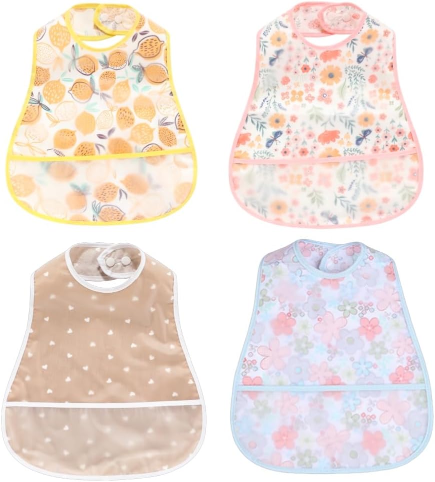 Baby bibs Waterproof Toddler bib - Feeding bib with Pocket for Infant Boy Girl Washable 6-36M