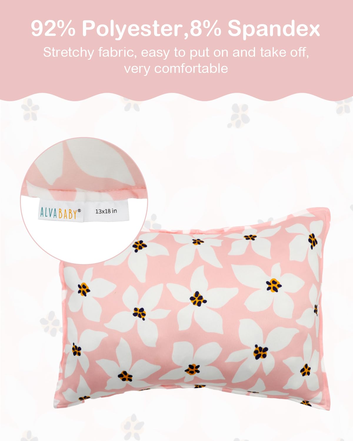 ALVABABY Toddler Pillowcases Stretchy Soft Kids Pillow Cover 2 Pack Fit 13"x 18" or 12"x16" Envelope for Girl Boy Sleepy Travel 2TPE27A