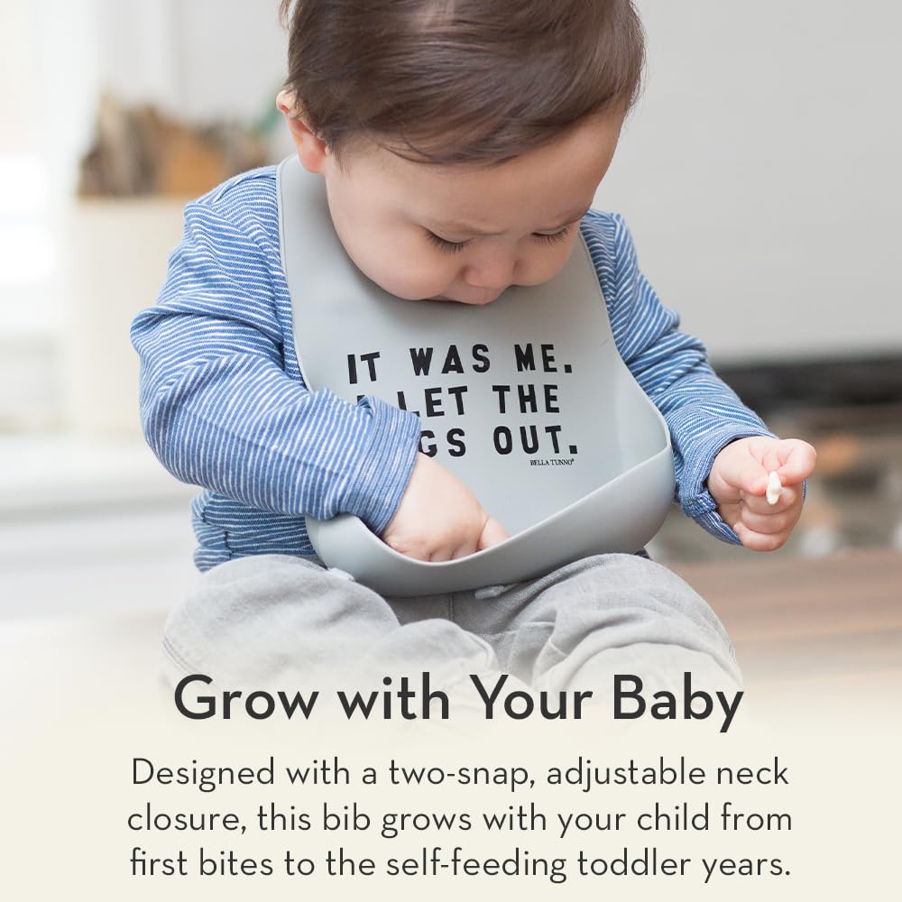 Baby Bib for Eating by Bella Tunno, Waterproof Silicone Bib with Large Food Catcher, Adjustable Fit for Babies 4-12 months & Toddlers 1-3 Years, Boys & Girls, Oh Hey Sunshine