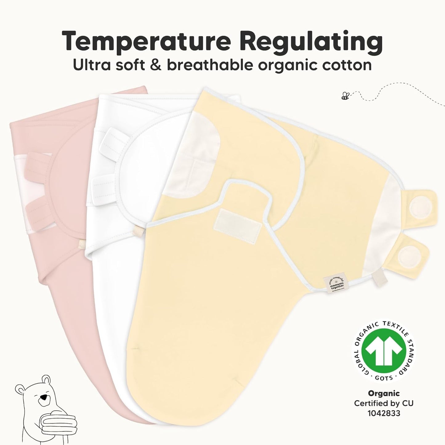 KeaBabies 3-Pack Organic Baby Swaddle Sleep Sacks - Swaddles for Newborns, Infant 0-3 Months, Baby Girls, Boys, Soft & Snug Newborn Sleep Sack, Nursery Swaddling Blankets (Daffodil)