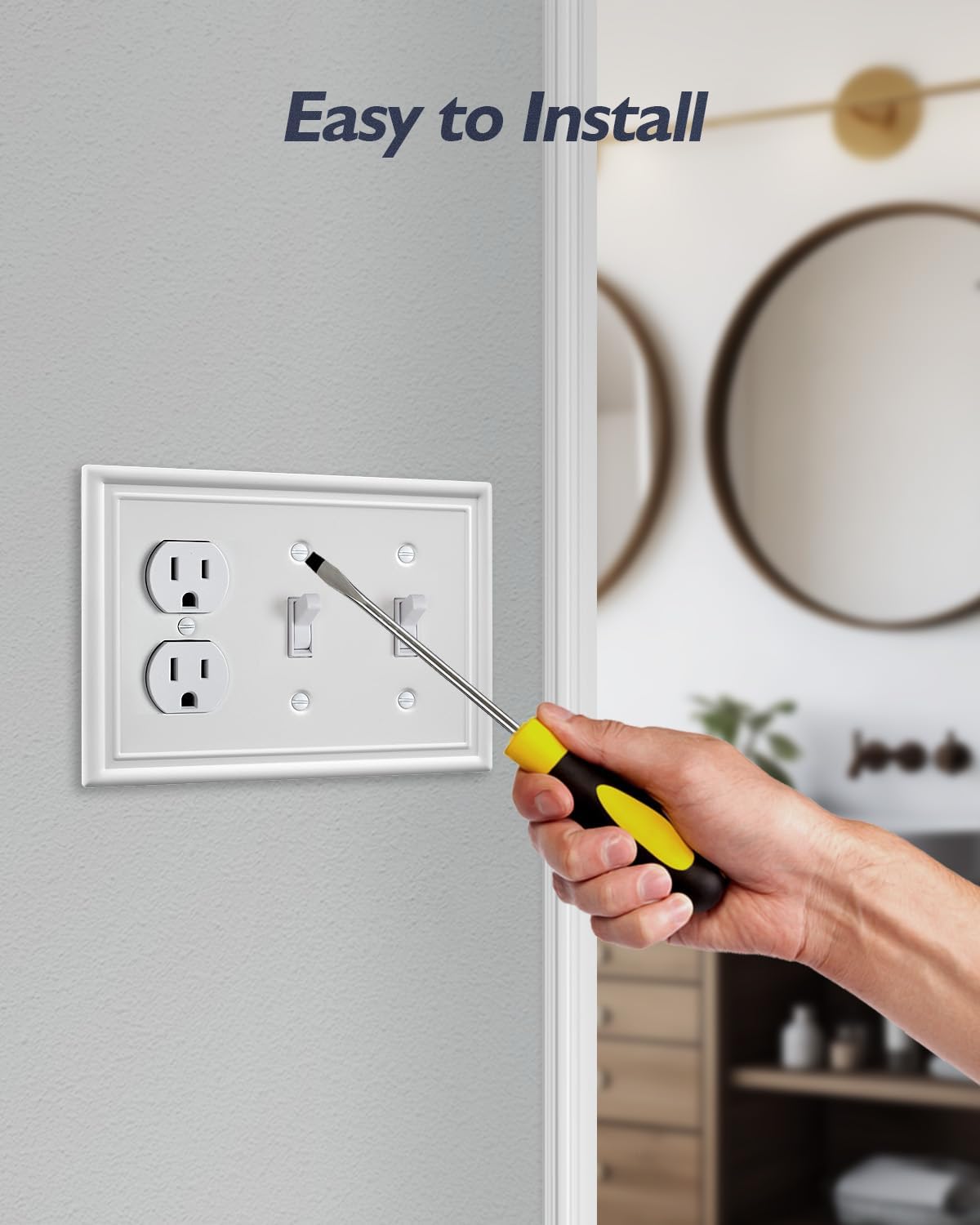 1-Pack Combination 2 Toggle/1 Duplex Wall Plate Cover, Metal Light Switch Cover Plate, Off White, 6.77''*4.88'', Midsize
