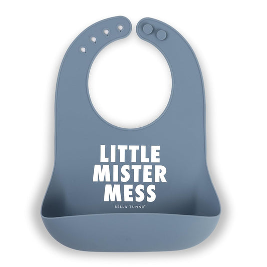 Baby Bib for Eating by Bella Tunno, Waterproof Silicone Bib with Large Food Catcher, Adjustable Fit for Babies 4-12 months & Toddlers 1-3 Years, Boys & Girls, Little Mister Mess