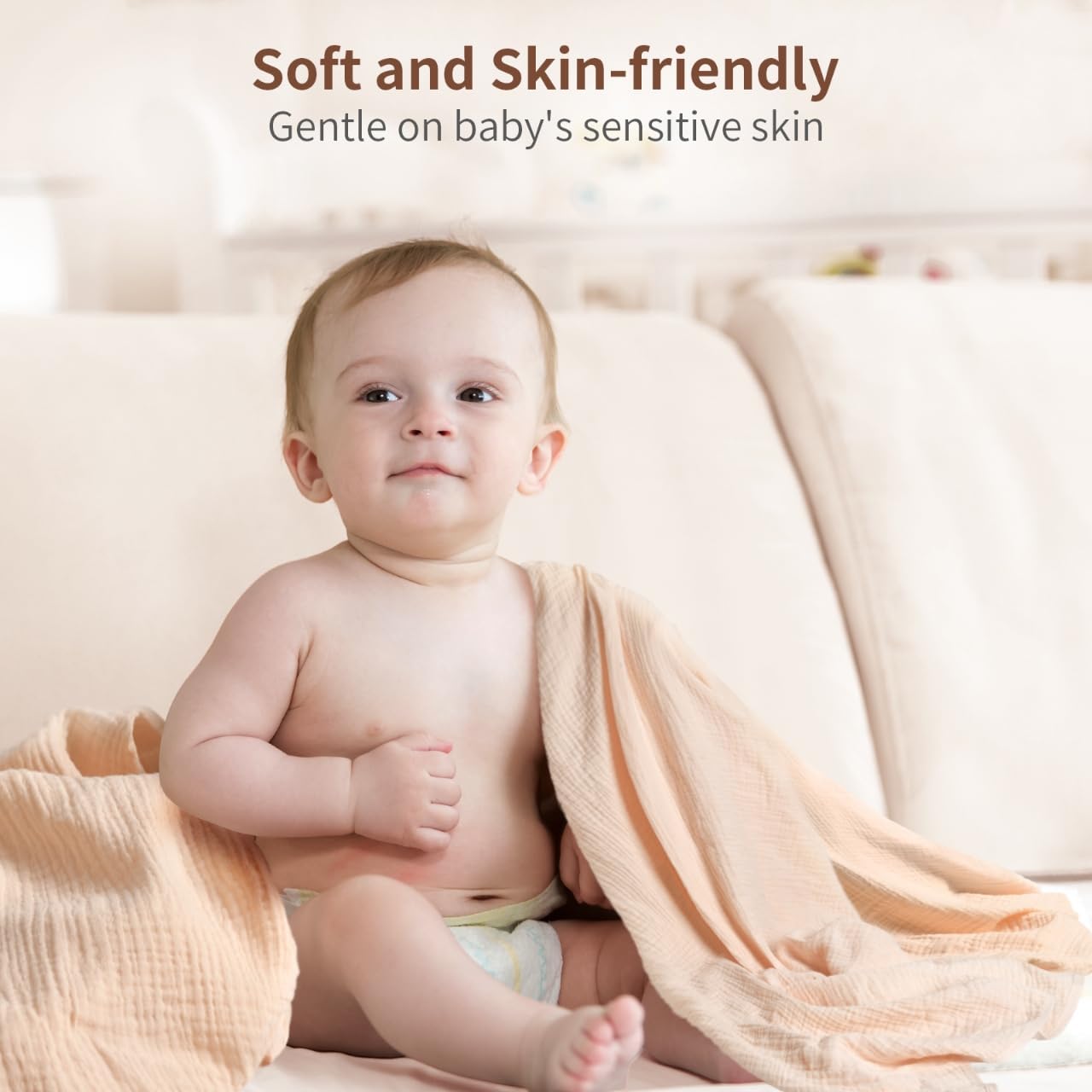 Muslin Swaddle Blankets for Newborn, 2 Pack Breathable Soft Receiving Blanket, Large 41 x 41 inches Swaddle Wrap Burping Clothes, Essentials Infant Shower Items. (Beige & White)