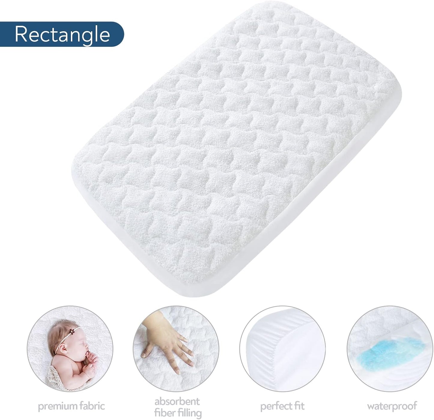 Bassinet Mattress Pad Cover 32" x 18"- Fit for Arms Reach Clear-Vue,Cambria, RONBEI, Chicco LullaGo Primo/Nest Bassinet, Cotton Terry Surface, Quilted