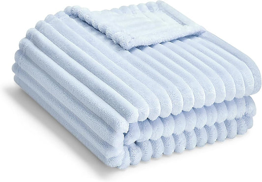 Soft Fleece Baby Blanket Ultra Cozy Blue Baby Blankets for Boys Warm and Lightweight Infant Toddler Newborn Receiving Gift with Reversible Stripes for Crib Stroller, 30x40 Inch, Light Blue