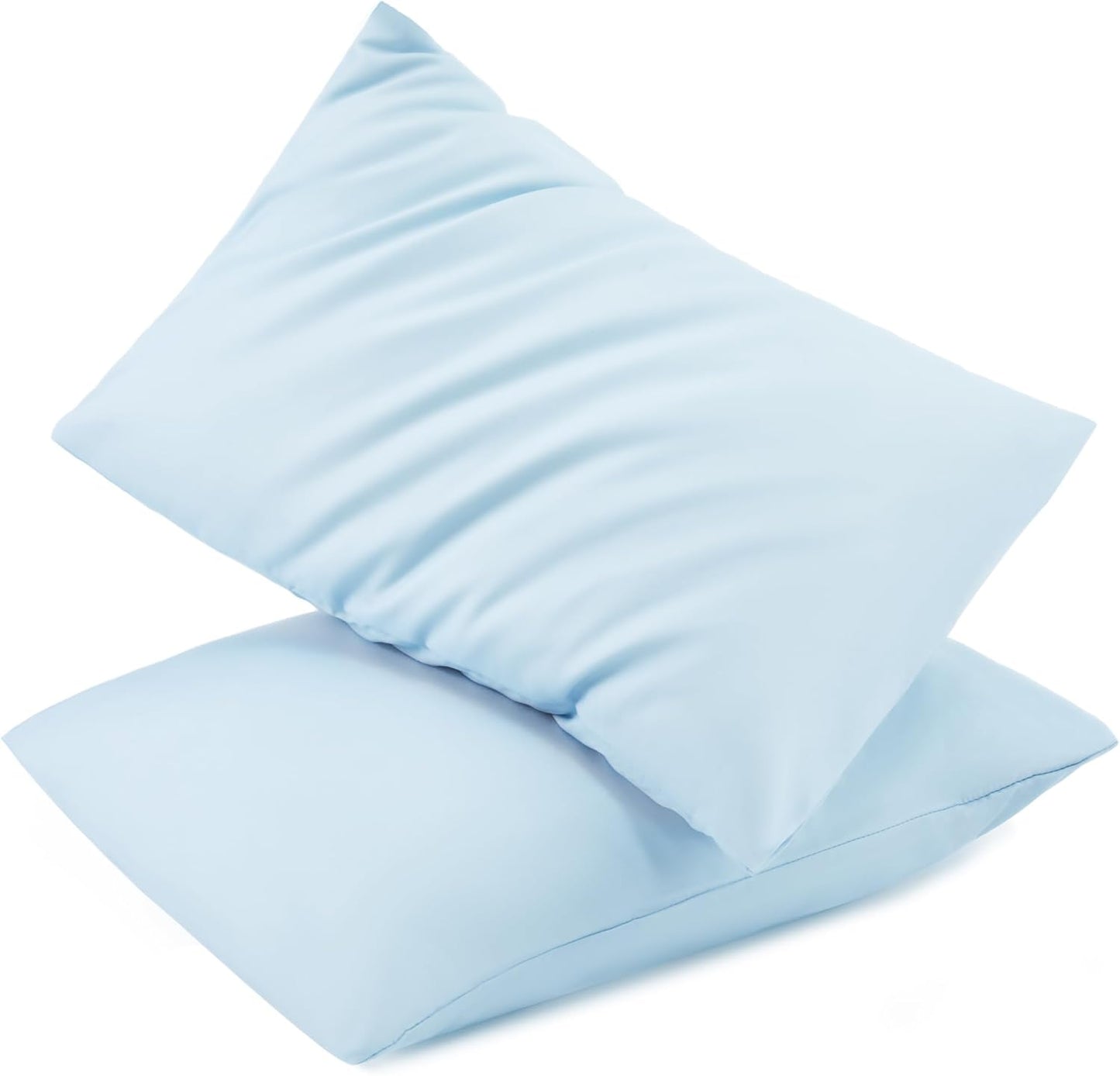 TILLYOU Toddler Pillowcase 2 Pack with Envelope Closure,13" x 18" Silky Soft Microfiber Travel Kids Pillowcase for Boys and Girls,Aqua Blue