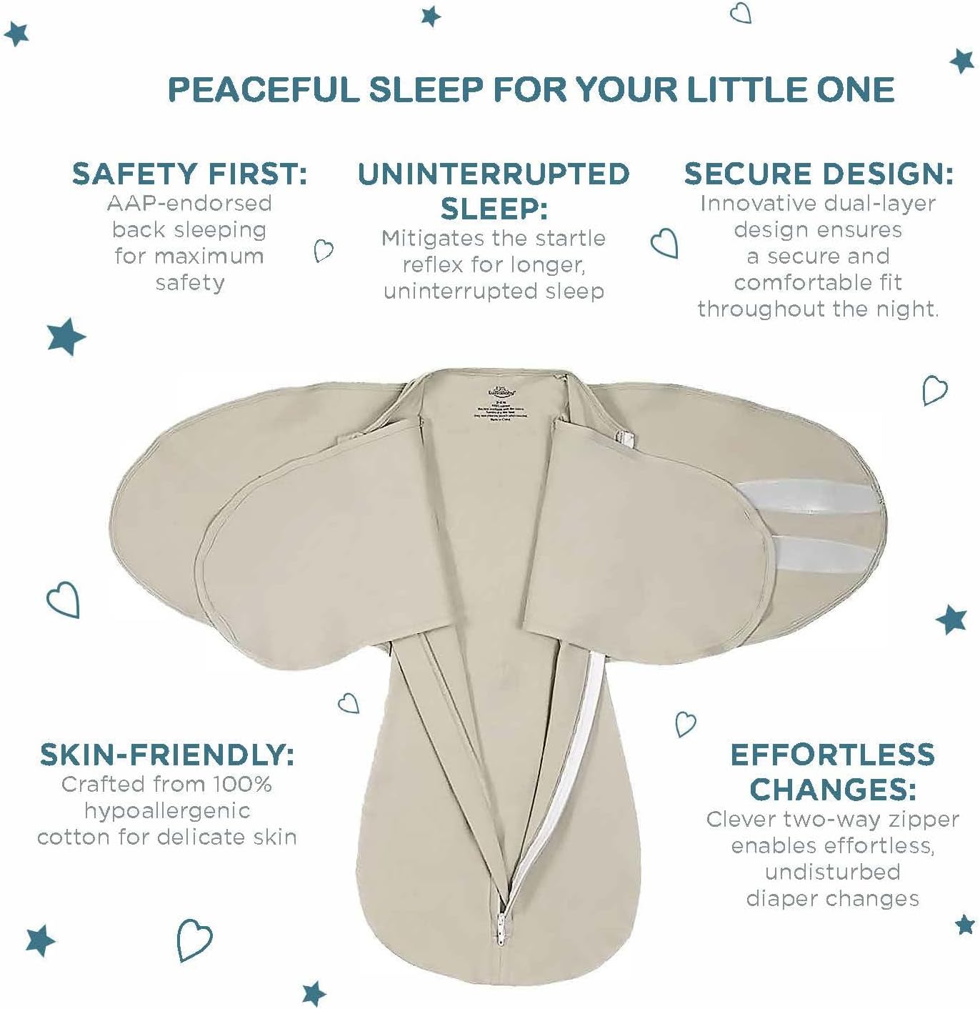 LullaBaby "Double Dream Swaddle: Exclusive Dual Wing Design, Pediatrician-Endorsed, Ultra-Soft Cotton, 2-4 Months, 12-20 lbs - Desert Sage