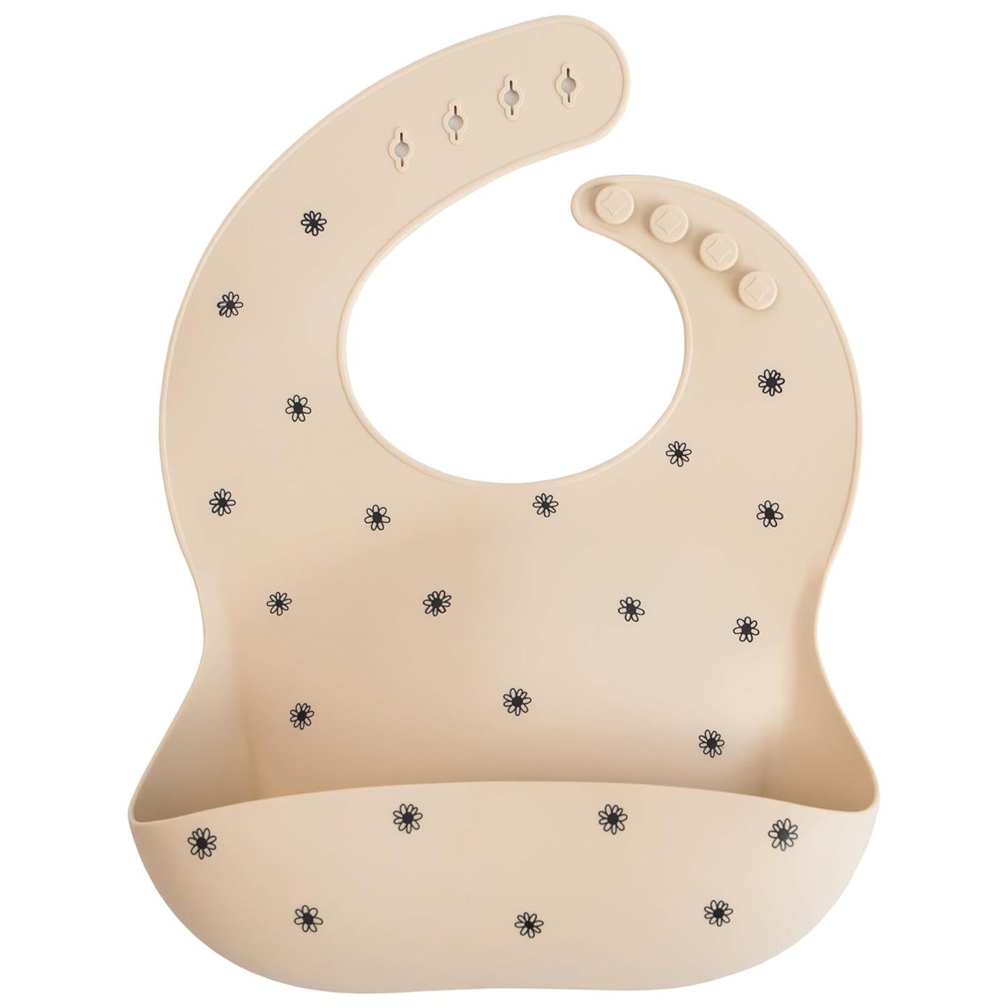 mushie Silicone Baby Bib | Adjustable Fit Waterproof Bibs (Black Daisy)