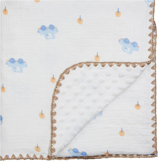 Baby Blanket Double Layer Cotton 40 x 40 Soft Receiving Blanket with Pattern Machine Washable Car