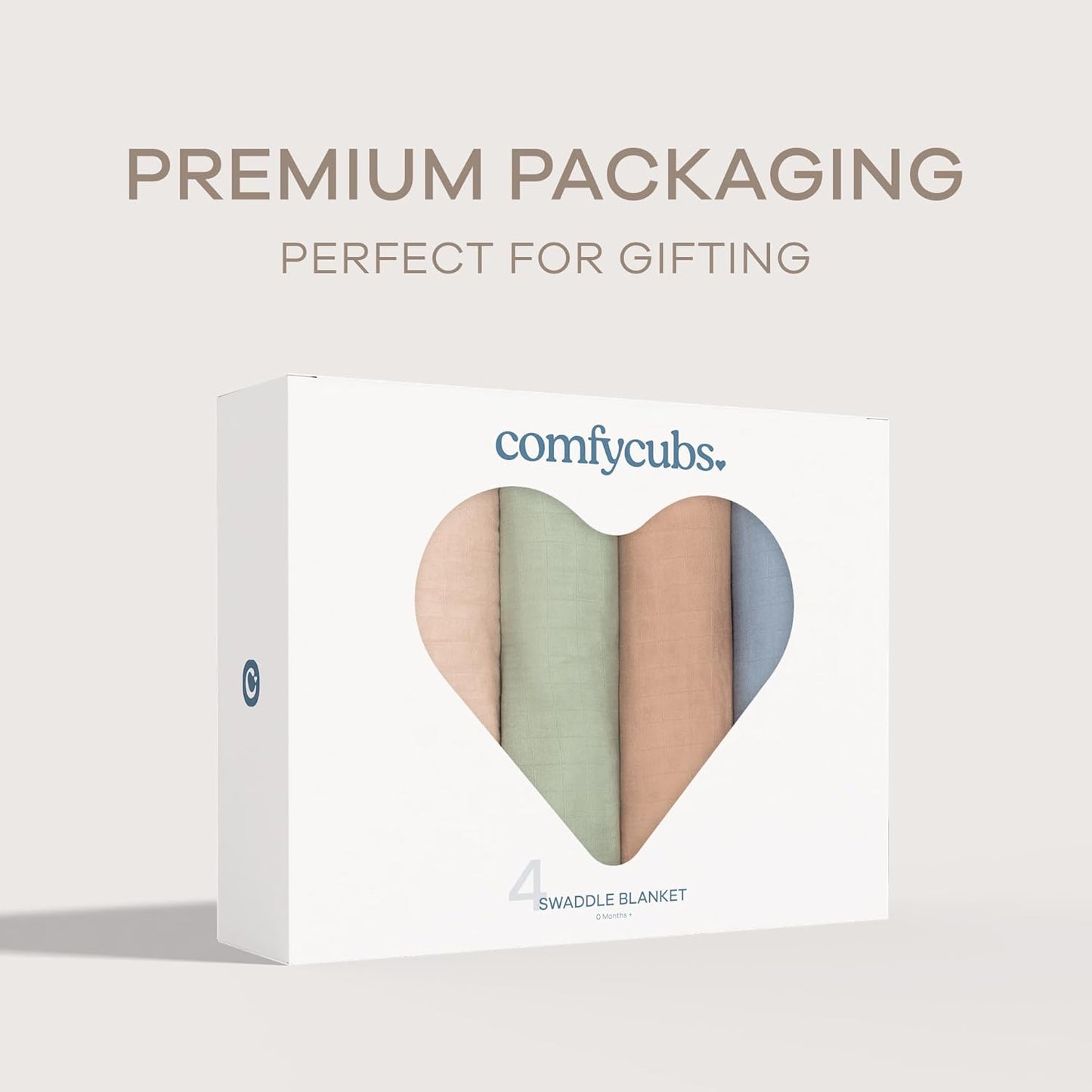 Comfy Cubs Muslin Swaddle Blankets Pack of 4, 47 x 47 Inches, Soft Cotton Baby Blanket Set, Large Multipurpose Swaddling Wraps for Newborns - Self-Soothing Swaddle - Pacific, Cedar, Sage, Blush