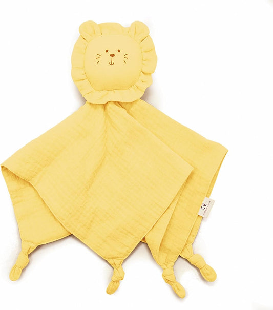 Organic Cotton Muslin Lion Loveys for Babies Baby Security Blanket Baby Snuggle Toy Newborn Essentials Must Haves(Lion-Yellow)