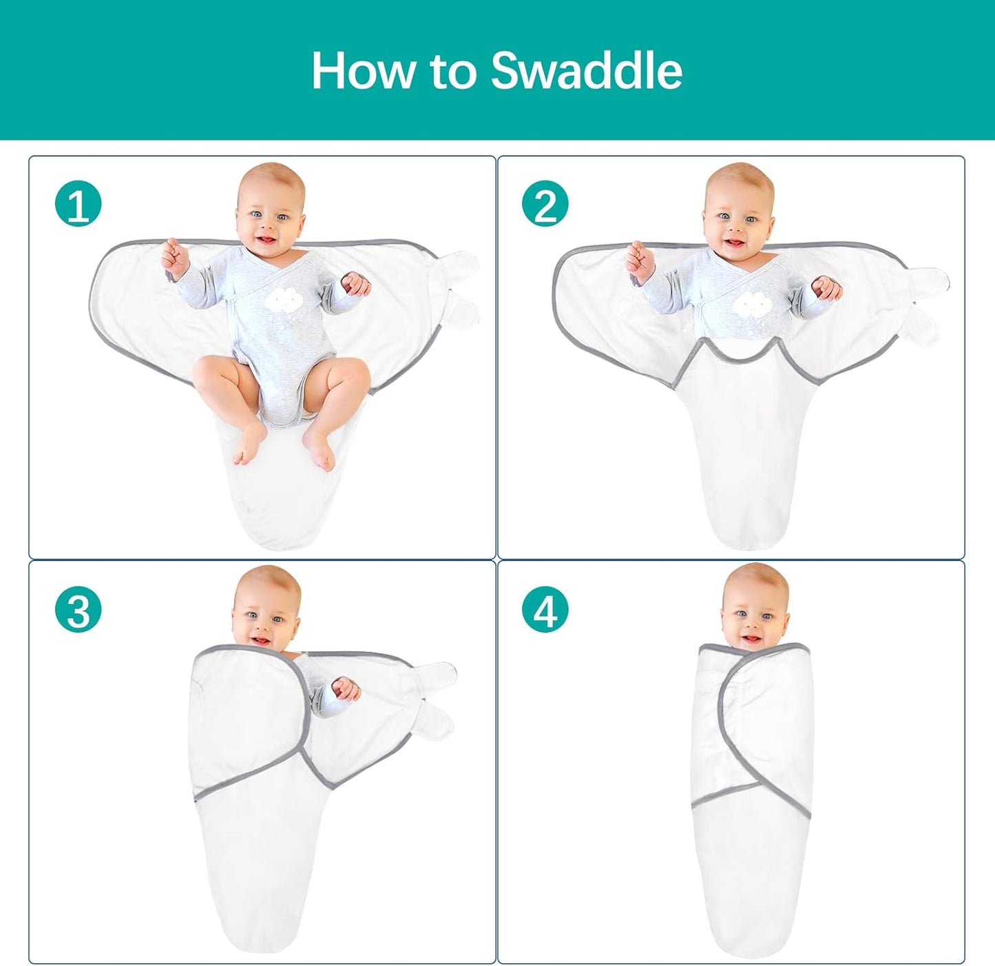 Biloban Baby Swaddle for Boys Girls, 3-6 Months, Cotton Blanket, Newborn Essentials, Grey & White, 2 Pack