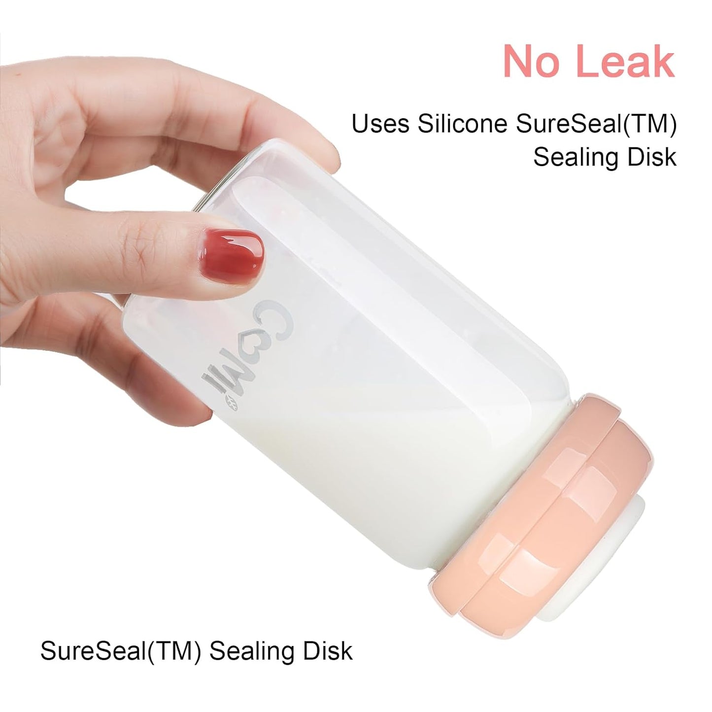 COMI Wide Neck Glass Breastmilk Collection n Storage Bottle, 8oz with Screw Ring Sealing Disk; Re-markable Sealing Disc. BPA Free, Fits Breast Pumps & Nipples (6 Pink Lids)