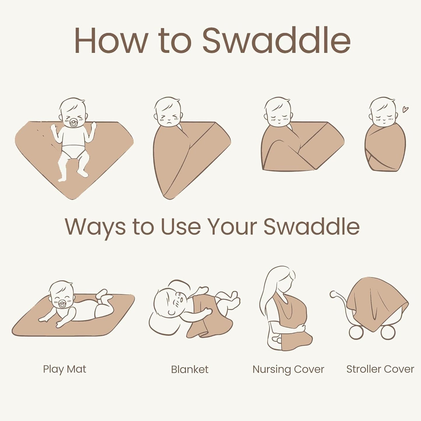 Konssy Knit Baby Blanket 2 Pack, Soft Ribbed Swaddle Receiving Blankets for Boys & Girls, Lightweight Cozy Swaddling Wrap for Newborns, Infants, & Toddlers, 33x42 Inch (Clay,Beige)