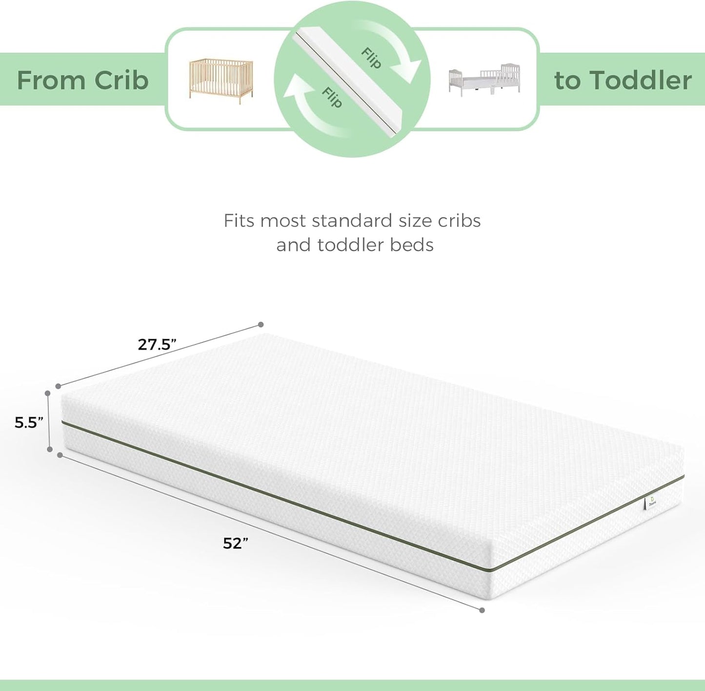 Crib Mattress, Dual-Sided Comfort Baby and Toddler Mattress with Gel Memory Foam and Removable Cover, Fits Standard Size Cribs and Toddler Bed, 52x27.5x5.5 inches