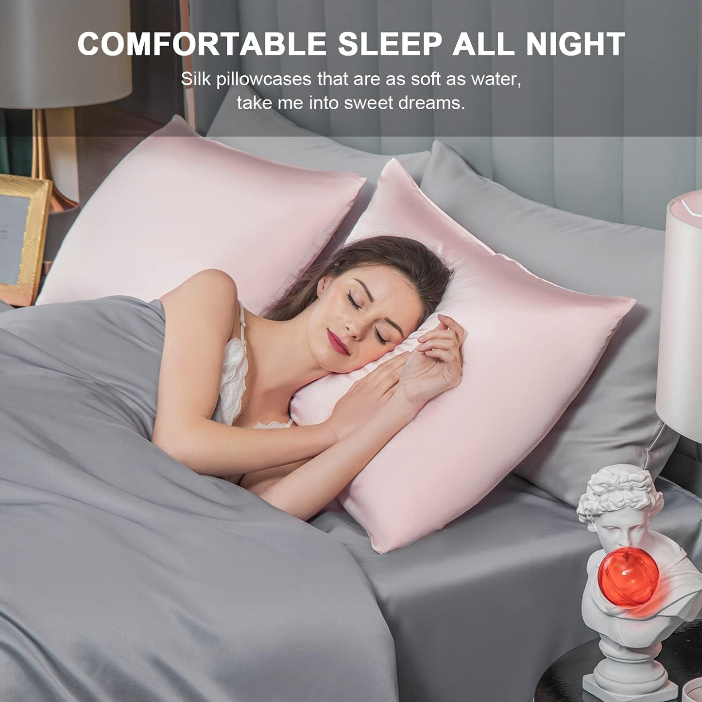 Mulberry Silk Pillowcase for Hair and Skin,Standard Size Cooling Silk Pillow Case with Hidden Zipper,Allergen Proof Dual Sides Soft Breathable Smooth Silk Pillow Cover for Women(Standard,Beige)