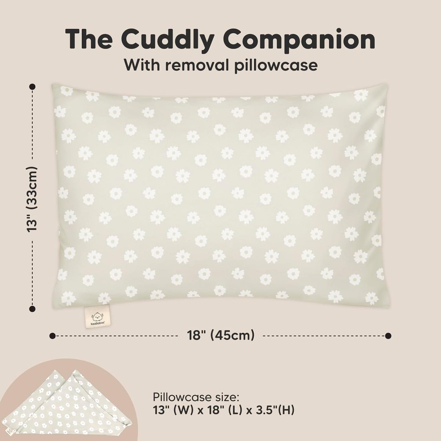 Toddler Pillow with Pillowcase - 13x18 My Little Cuddly Pillow, Viscose Derived From Bamboo Nursery Toddler Pillows for Sleeping,Kids Pillow,Small Travel Pillows,Mini Toddler Bed Pillow (Meadow)