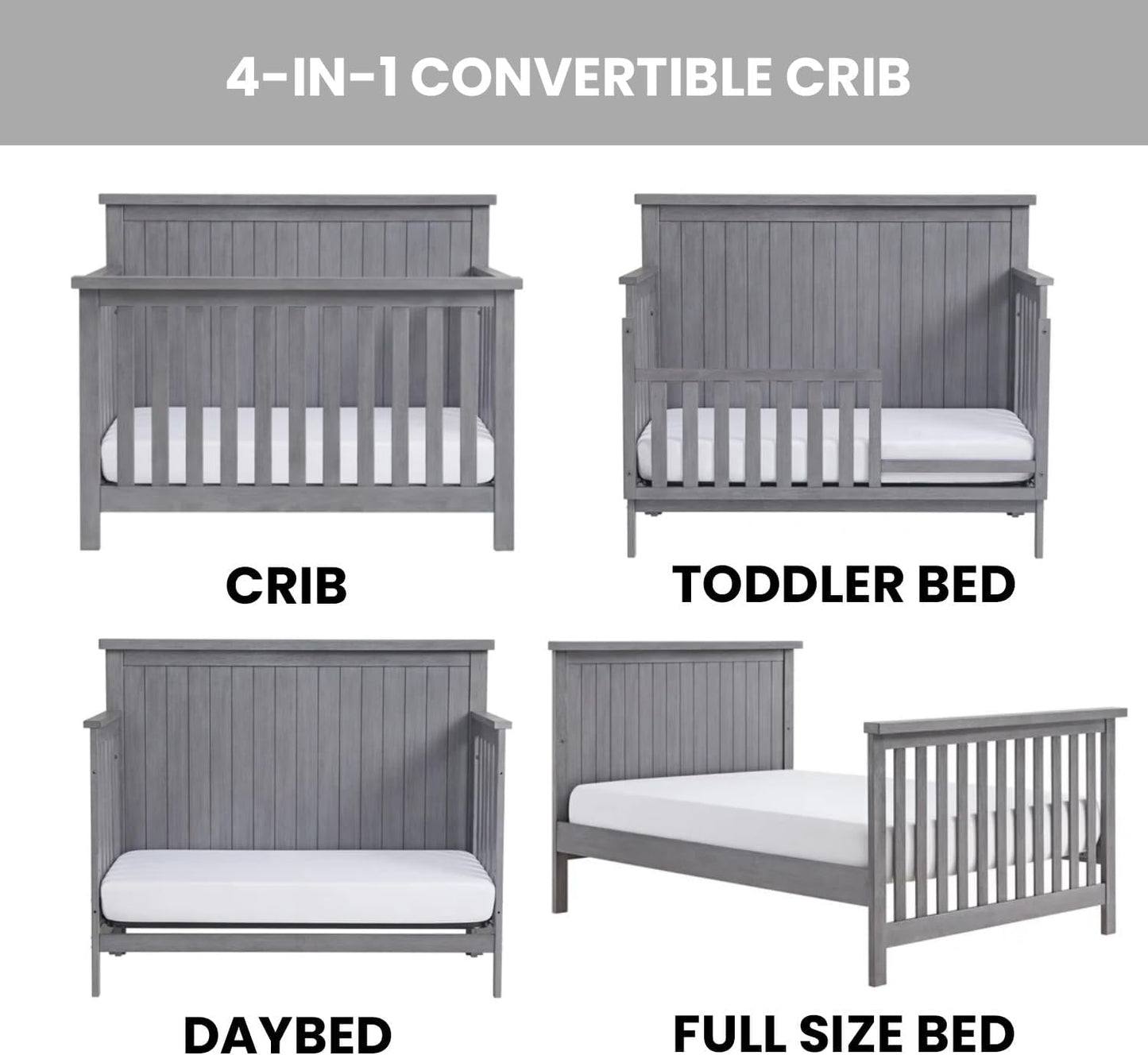 Soho Baby Everlee 4-in-1 Convertible Crib, Graystone
