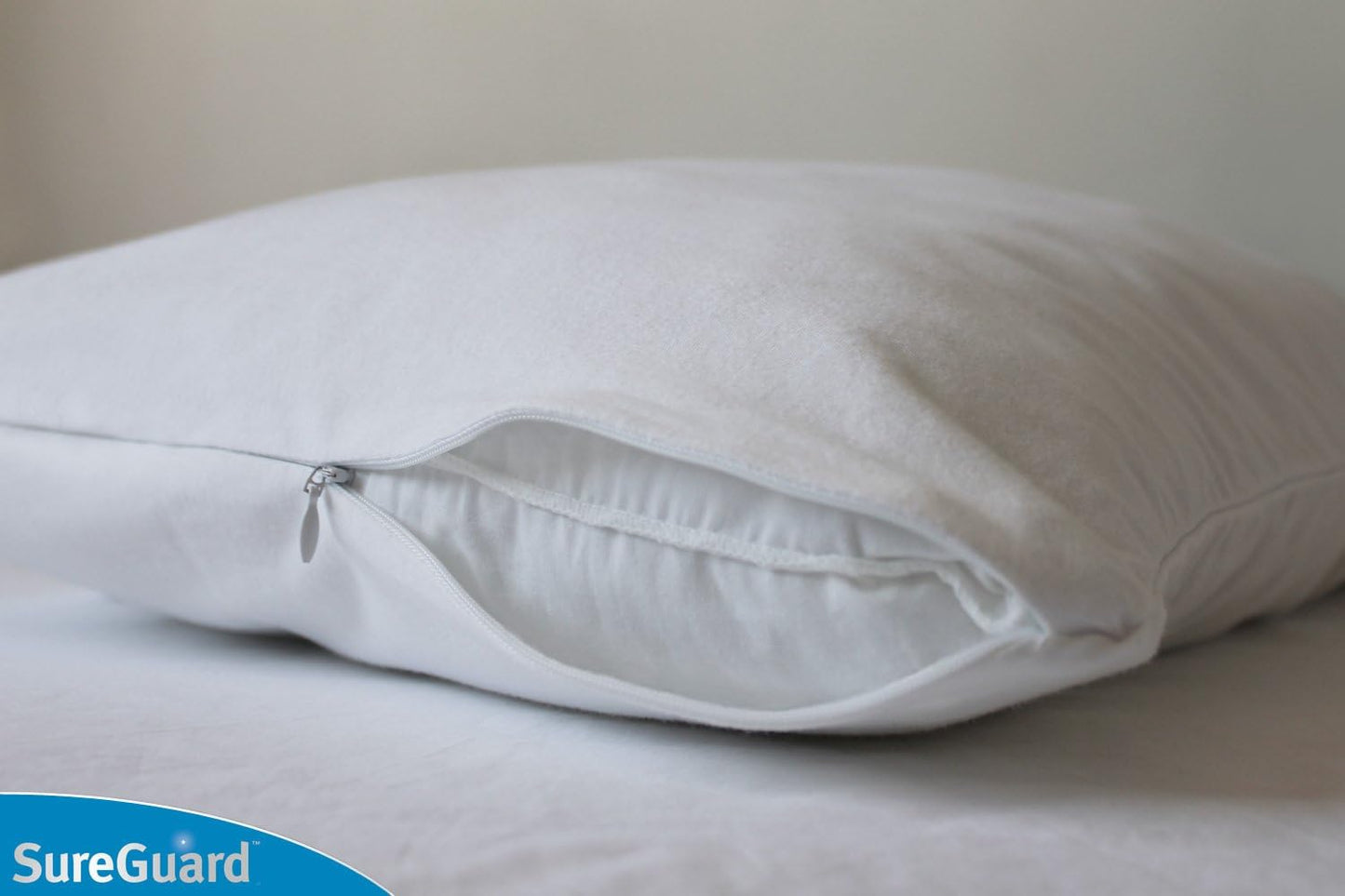 Set of 2 Standard Size SureGuard Pillow Protectors - 100% Waterproof, Bed Bug Proof, Hypoallergenic - Premium Zippered Cotton Covers - Smooth