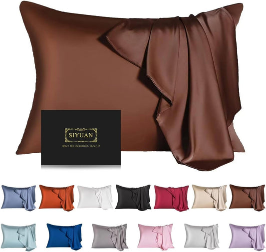 Mulberry Silk Pillowcase for Hair and Skin,Standard Size Cooling Silk Pillow Case with Hidden Zipper,Allergen Proof Dual Sides Soft Breathable Smooth Silk Pillow Cover for Women(Standard,Coffee)