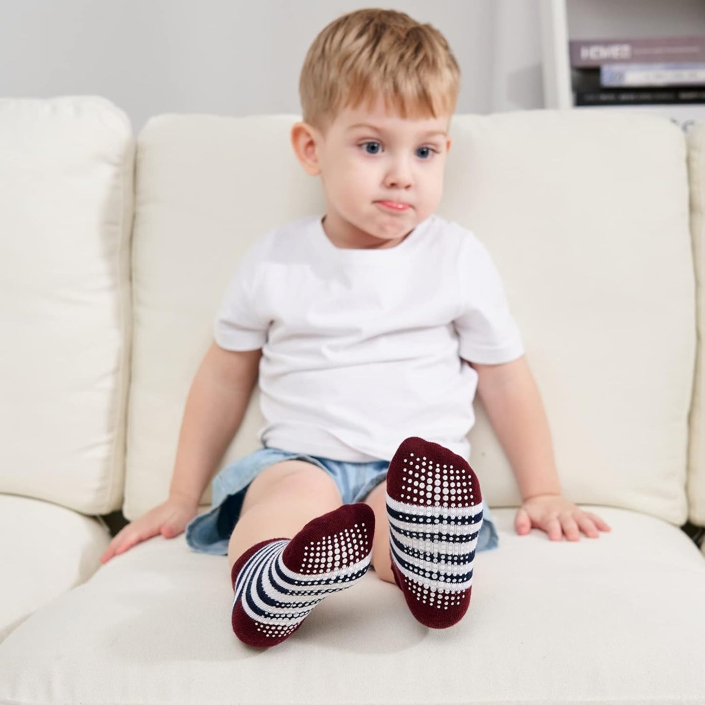 Zaples Baby Non Slip Grip Ankle Socks with Non Skid Soles for Infants Toddlers Kids Boys Girls