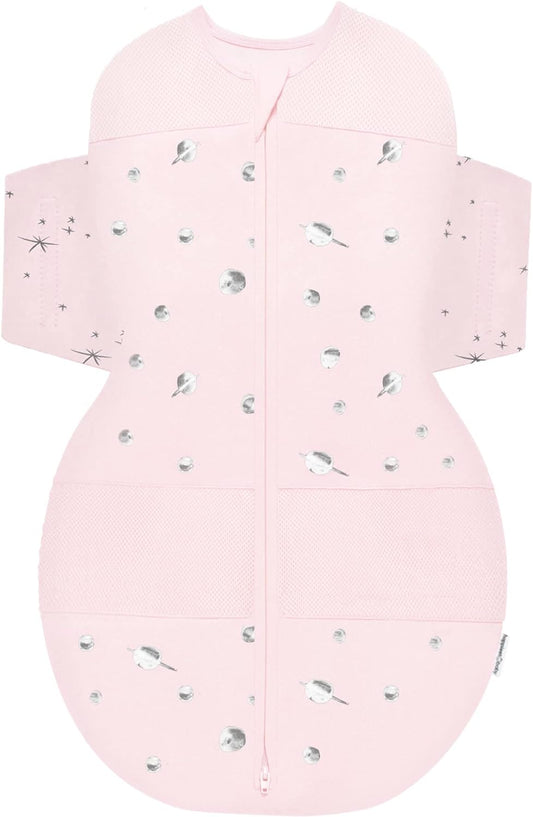 Happiest Baby SNOO Sleep Sack - 100% Organic Cotton Baby Swaddle Blanket - Doctor Designed Promotes Healthy Hip Development (Rose Planets, Large)