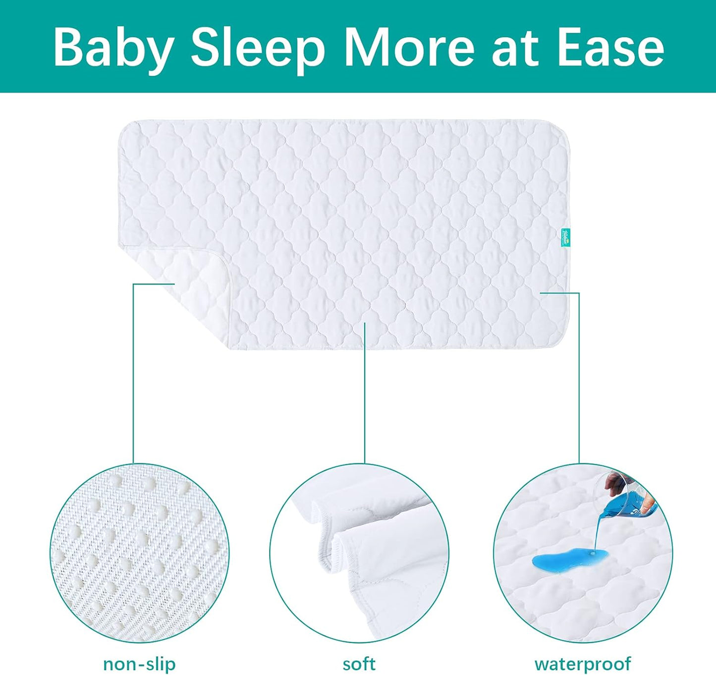 Crib Mattress Protector Pad Cover Quilted Waterproof Incontinence Bed Pads Wetting Protection Pad 52" x 28" Reusable & Non-Slip Potty Training Pads for Toddlers (Quilted Improved Thickness)