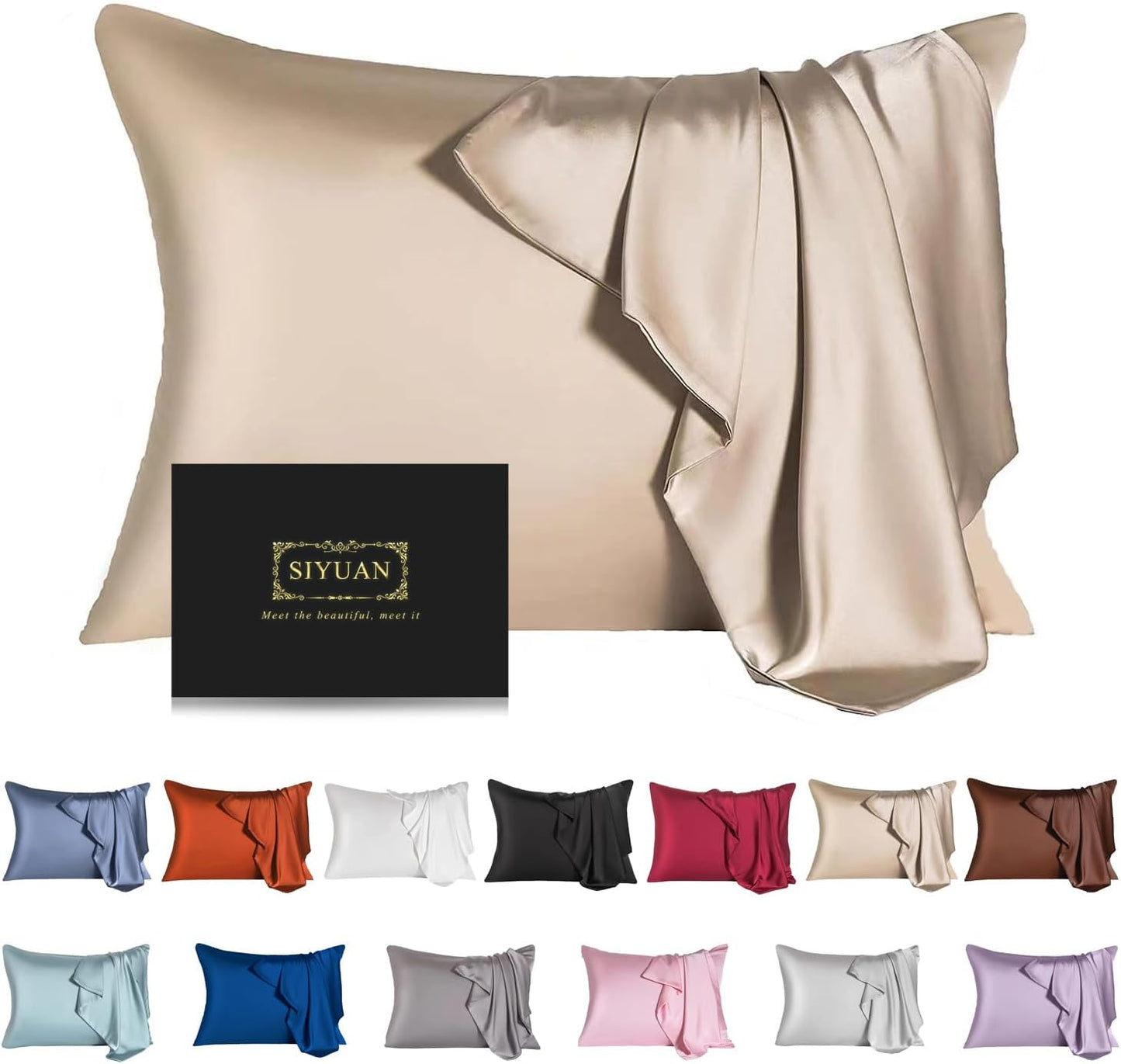 Mulberry Silk Pillowcase for Hair and Skin,Standard Size Cooling Silk Pillow Case with Hidden Zipper,Allergen Proof Dual Sides Soft Breathable Smooth Silk Pillow Cover for Women(Standard,Champagne)