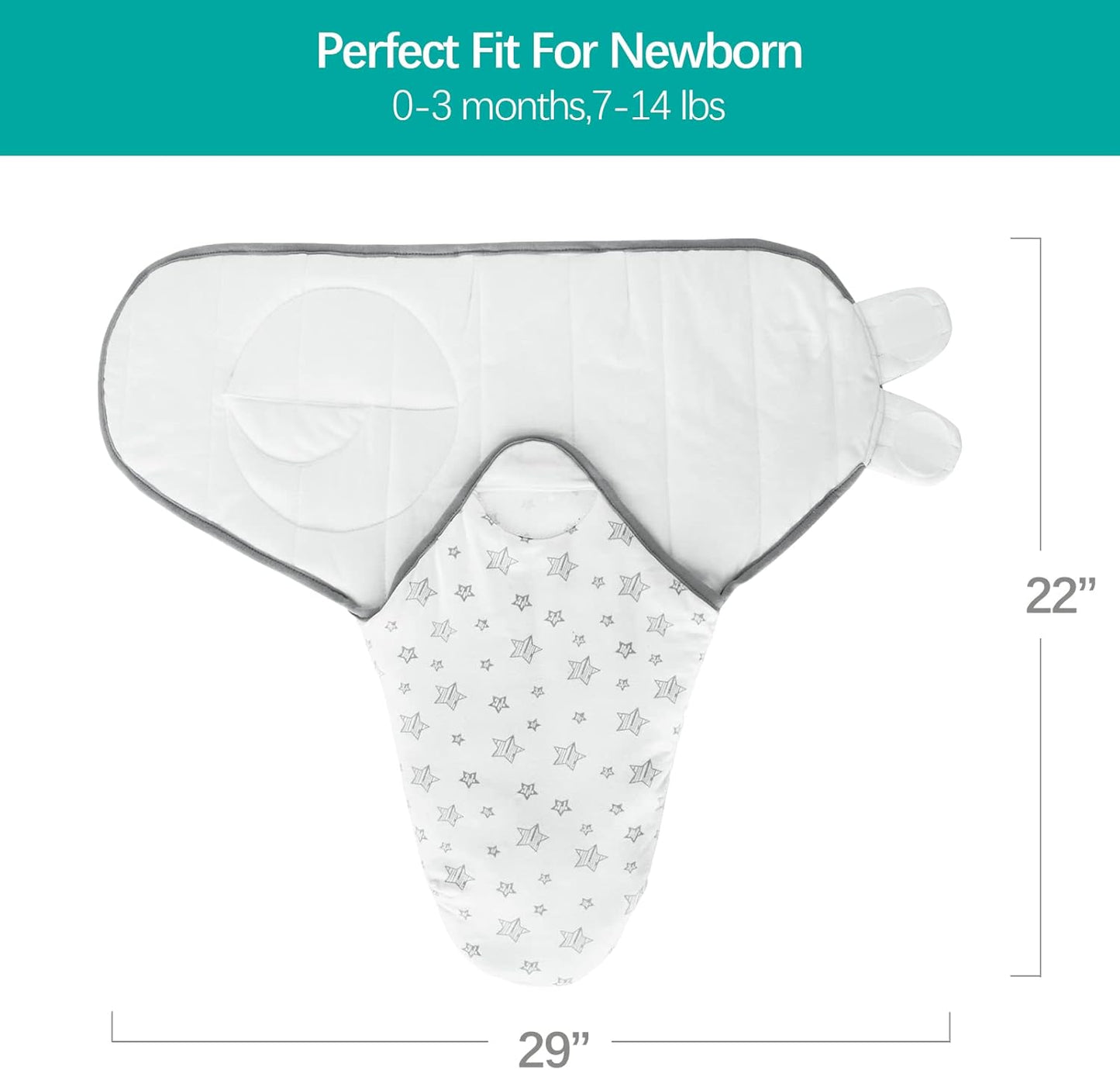 Biloban Baby Swaddles 0-3 Months for Boy Girls, Warm Quilted Baby Swaddle, Newborn Swaddle, Adjustable Swaddle Blanket, Lovely White Stars, 1 Pack