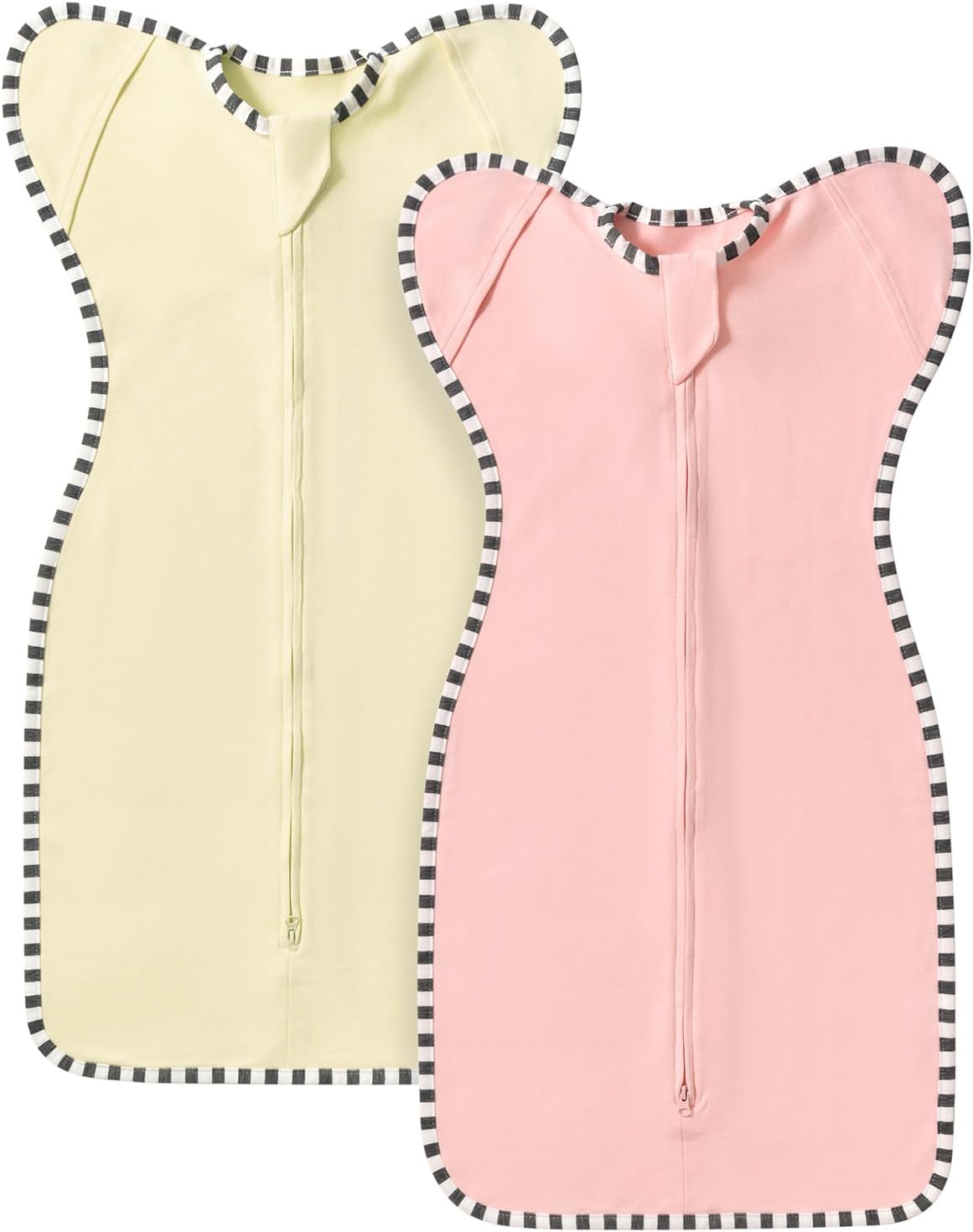 Transition Swaddle, 2 Pack 100% Cotton Baby Sleep Sack, 2-Way Zipper Infant Arm Up Swaddle for Newborn Baby Boys Girls (Pink + Beige, L(6-9 Months))