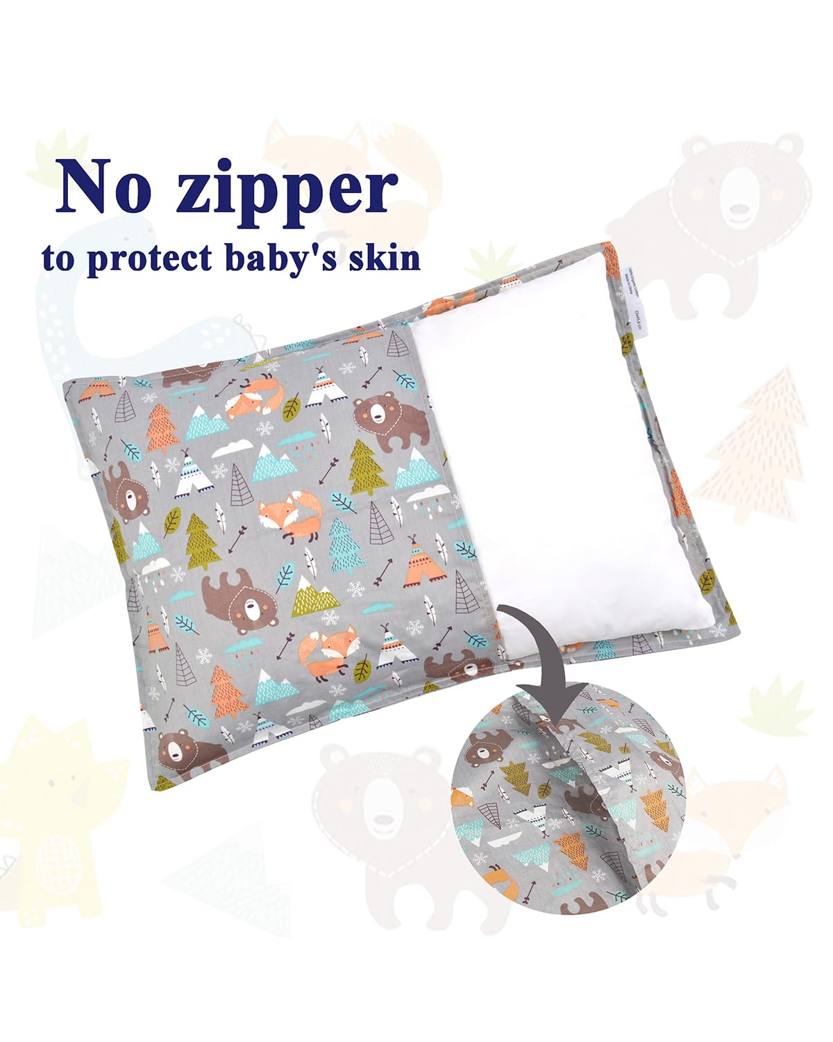 ALVABABY Toddler Pillowcases 2 Pack Organic Cotton Kids Pillow Cover Fit 13"x 18" or 12"x16" Envelope for Girl Boy Sleepy Travel Dinosaur Bear