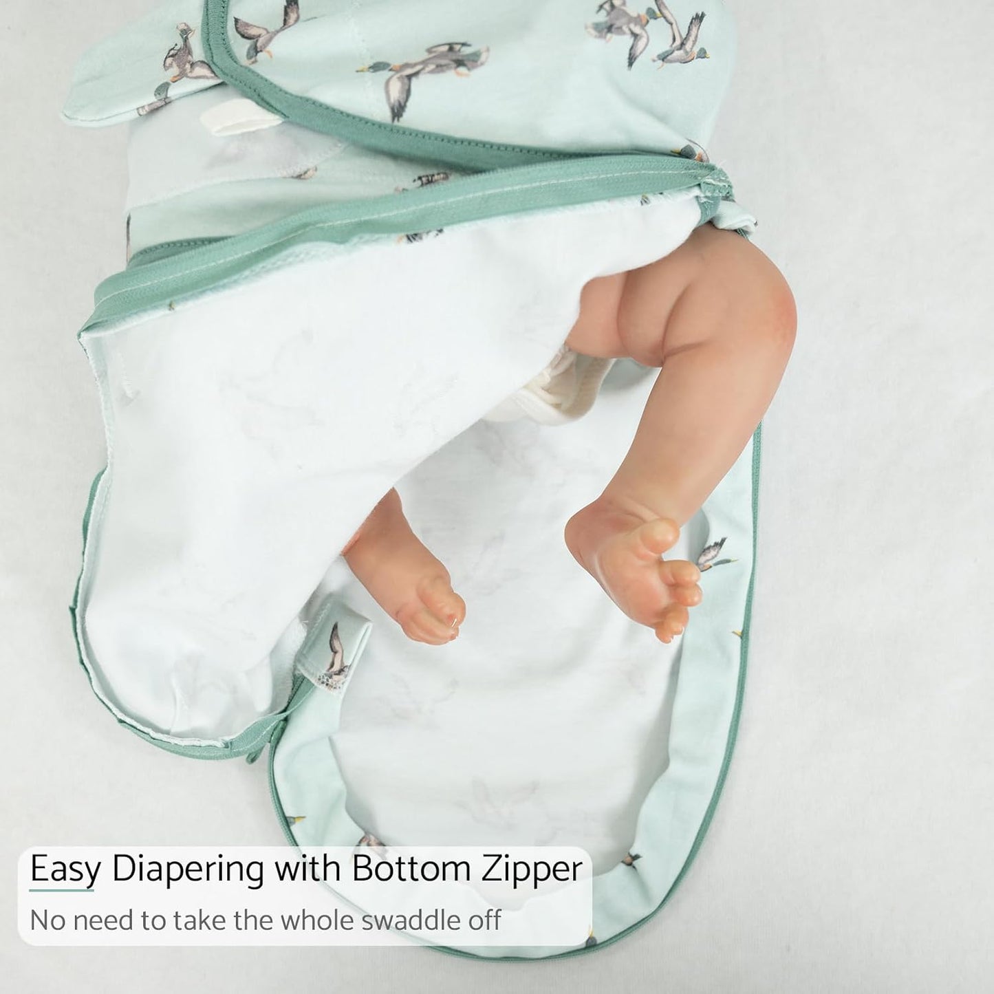 LollyBanks Baby Swaddles, 100% Organic Cotton Swaddle for Newborns Boys and Girls, 0-3 Months Swaddle Sacks with Easy Change Zipper, Newborn Swaddle Baby Registry (Mallard Duck Print)